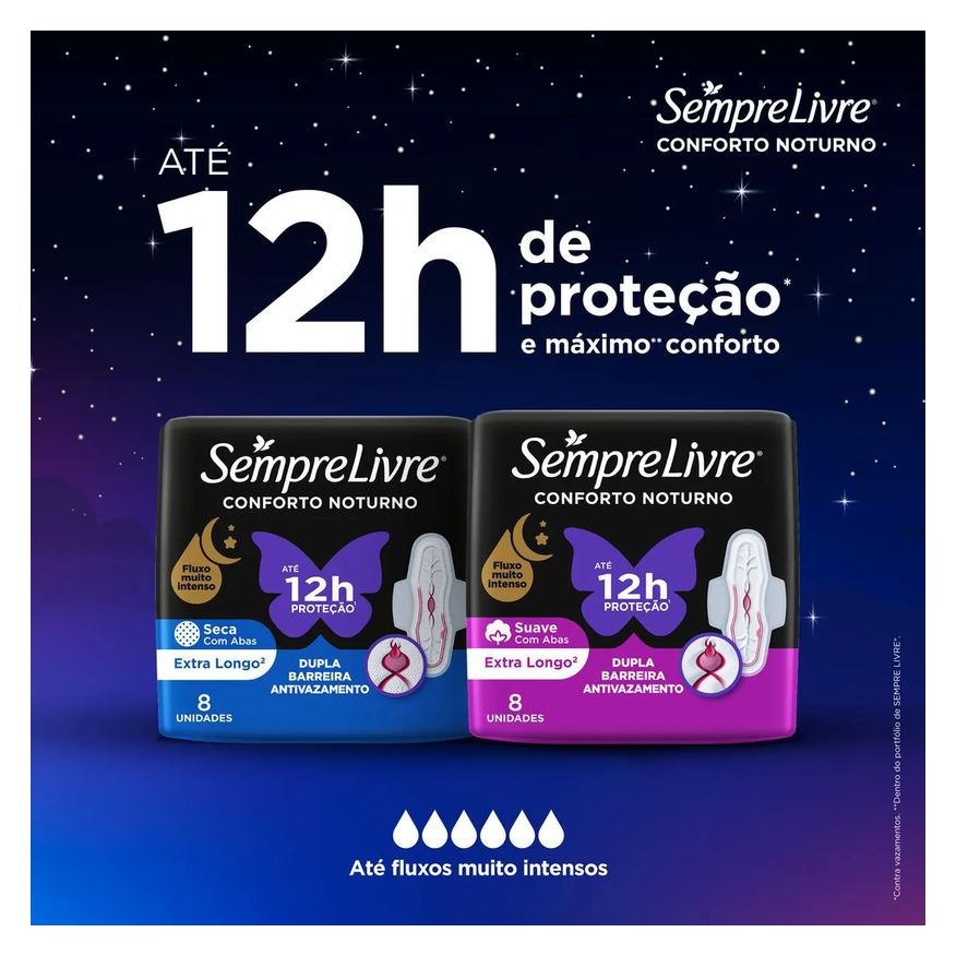 Sempre Absorvente Livre Conforto Noturno Cobertura Suave Com Abas com 16 unidades