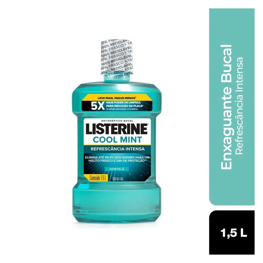 Listerine Enxaguante Bucal Antisséptico Cool Mint Intenso 1,5L