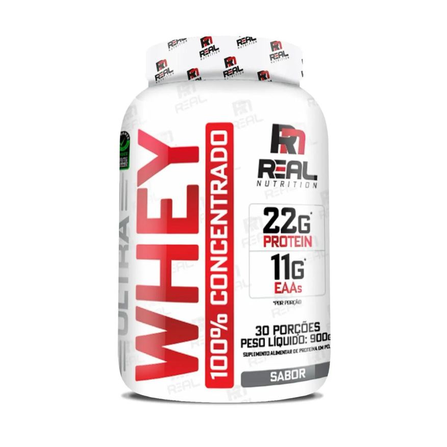 Real Nutrition Ultra Whey 100% Concentrado - 900g Morango