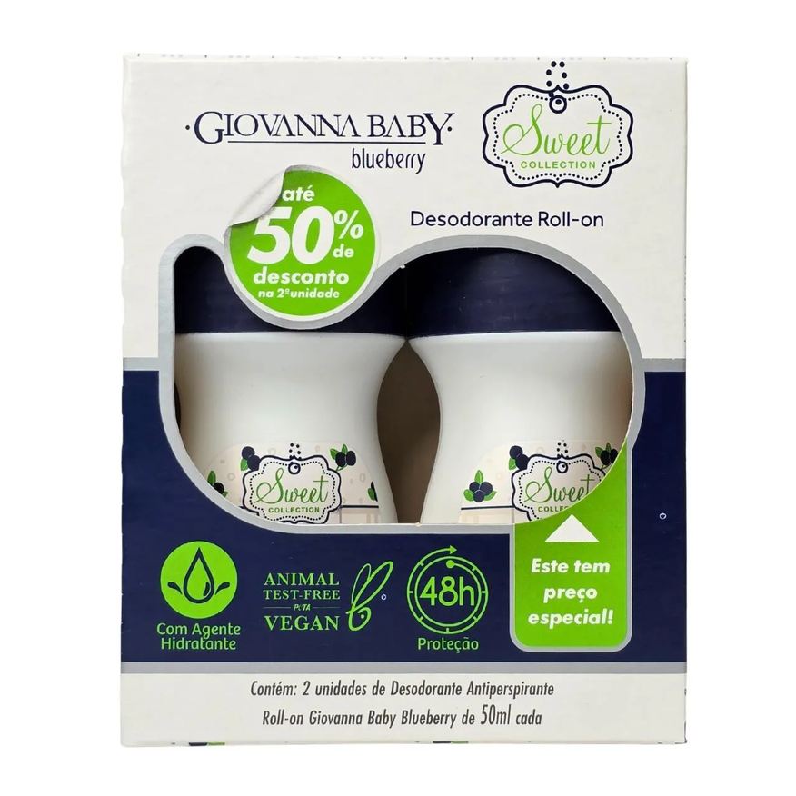 Giovanna Baby Kit 2 Desodorante Roll-On Blueberry 48H Vegano 50ml Cada
