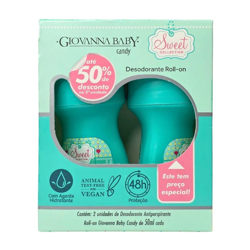 Giovanna Baby Kit 2 Desodorante Roll-On Candy 48H Vegano 50ml Cada