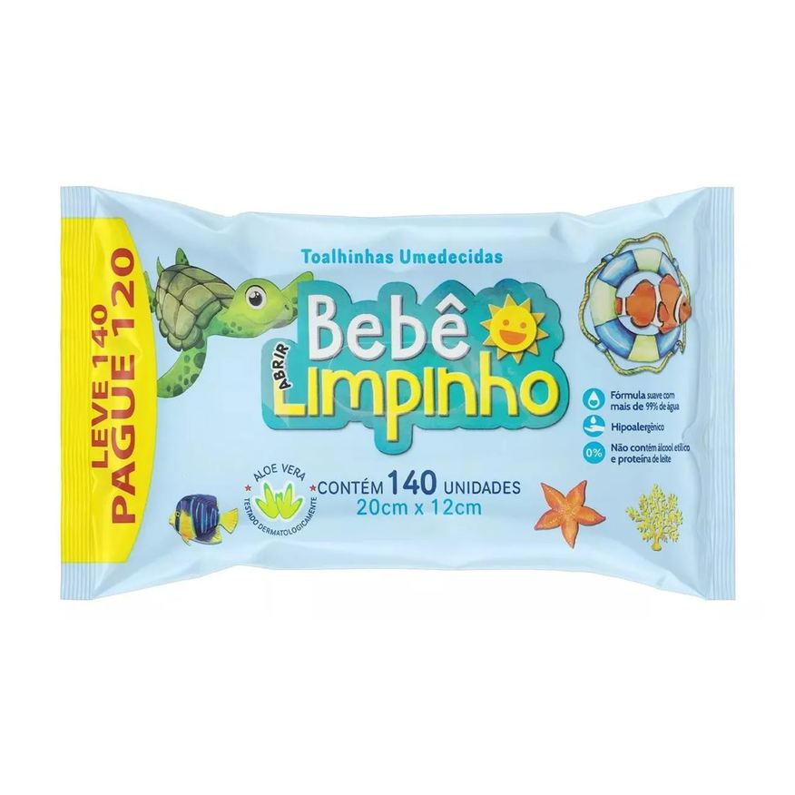 Cimed Toalhinhas Umedecidas Aloe Vera Bebê Limpinho 140Und 20Cm X 12Cm