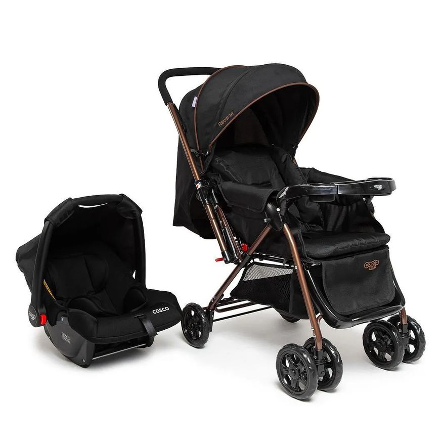 Cosco Carrinho com Bebê Conforto Travel System Reverse Preto Bronze