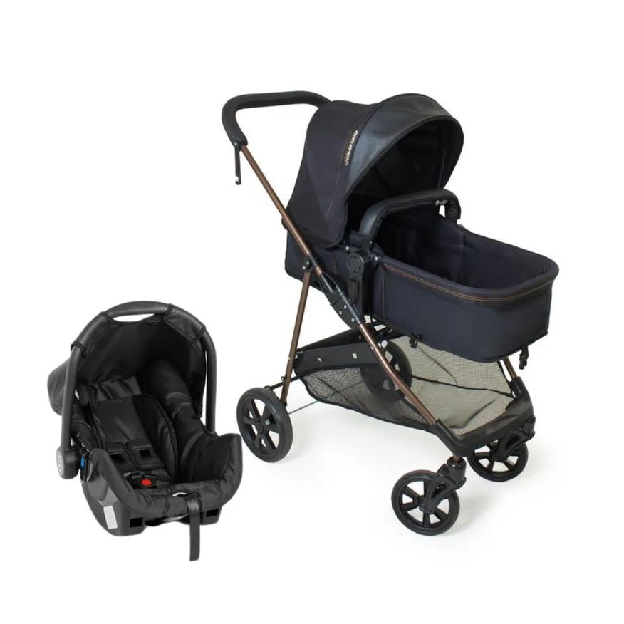 Galzerano Carrinho de Bebê Travel System Duo Napoli Preto e Cobre