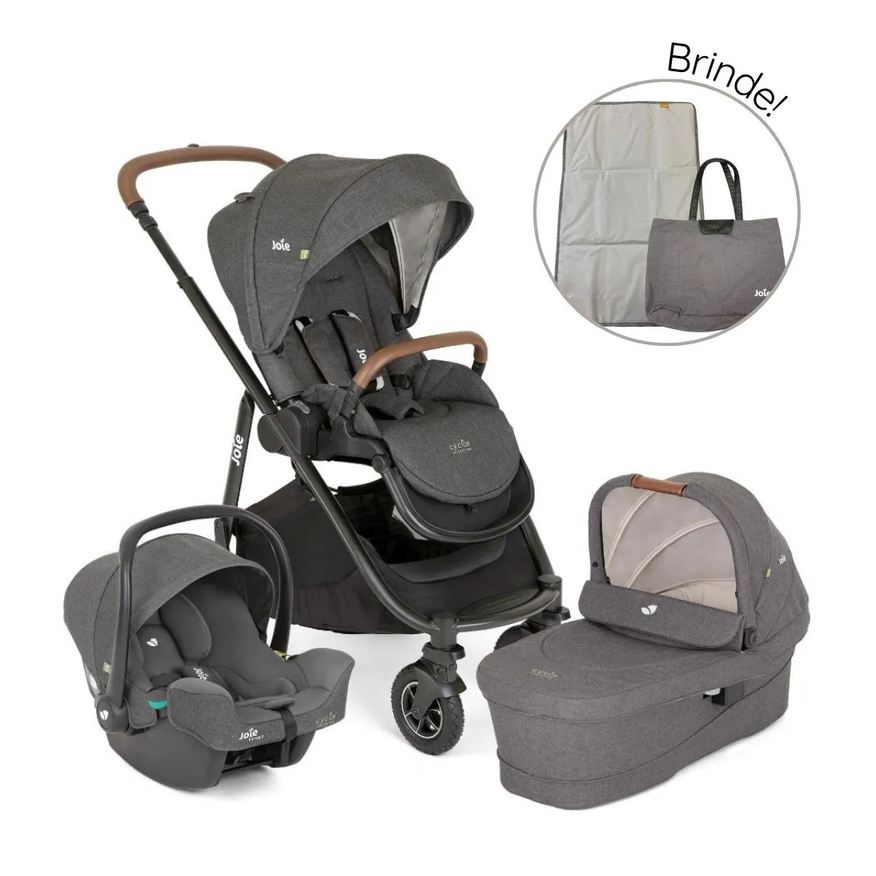 Joie Carrinho de Bebê Travel System Trio Versatrax Cycle Cinza Shellgray + Brinde Exclusivo