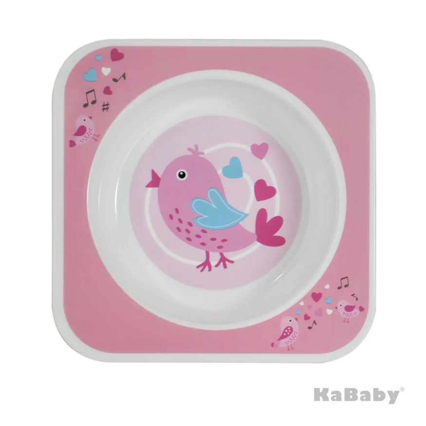 Kababy Prato Bowl Quadrado Pássaro Rosa