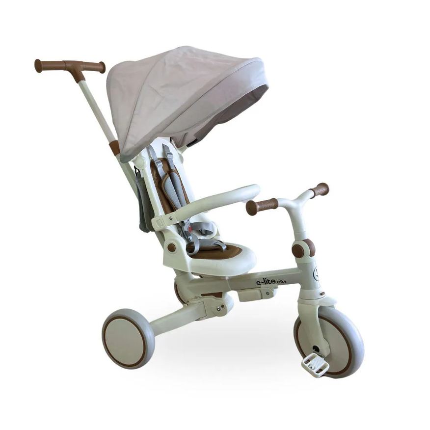 Premium Baby Triciclo Infantil Multifuncional E-Lite Trike 5 em 1 Off White e Cinza