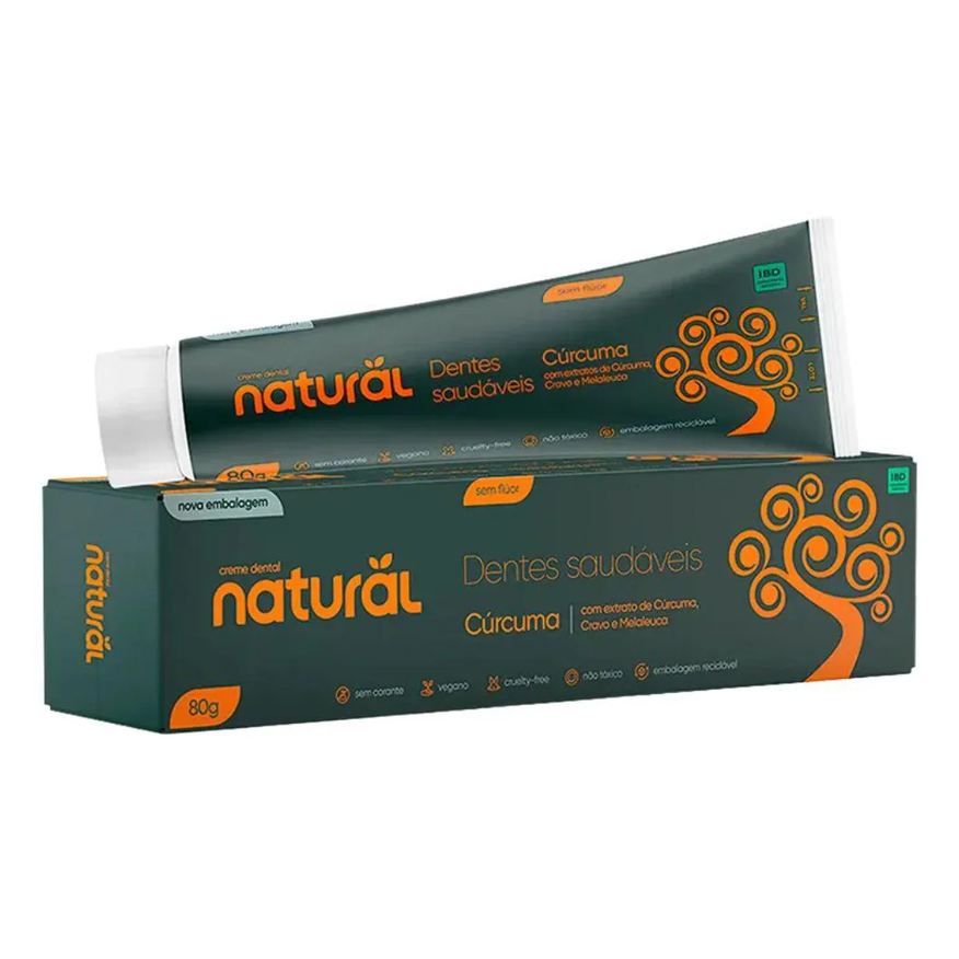 Orgânico Natural Creme Dental Natural com Cúrcuma, Cravo e Melaleuca 80g