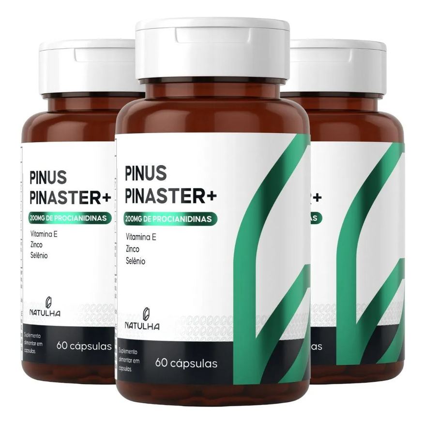 Natulha Kit 3X Pinus Pinaster com Vitamina E, Zinco e Selênio 60 Cápsulas
