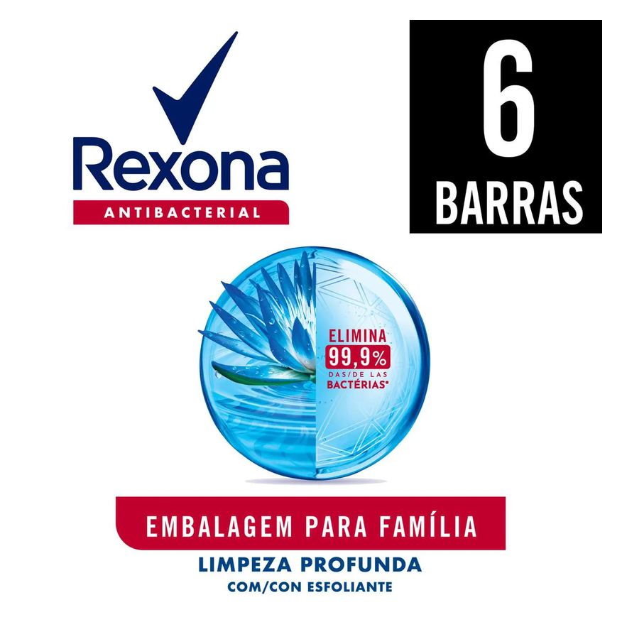 Rexona Kit Sabonete em Barra Antibacterial Limpeza Profunda 84g 6 unidades