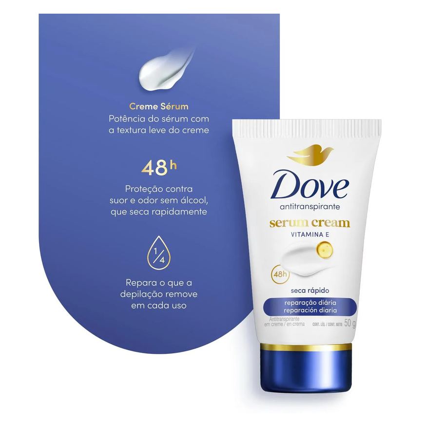 Dove Desodorante Antitranspirante Creme Creme Sérum Reparação Diária Feminino 48h 50g