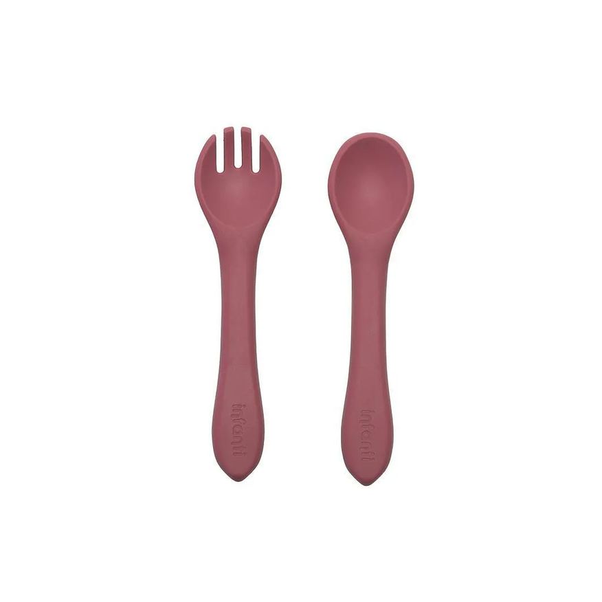 Infanti Garfo e Colher de Silicone Piccolo Rosa