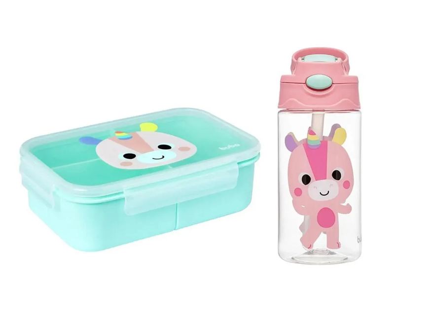 Buba Kit Garrafinha 450ml + Bento Lunchbox com Divisórias Unicórnio
