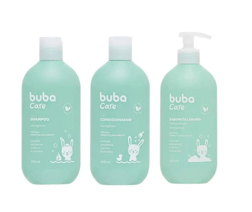 Buba Care Kit Vegano sem Lágrimas Shampoo + Condicionador + Sabonete Líquido 400ml
