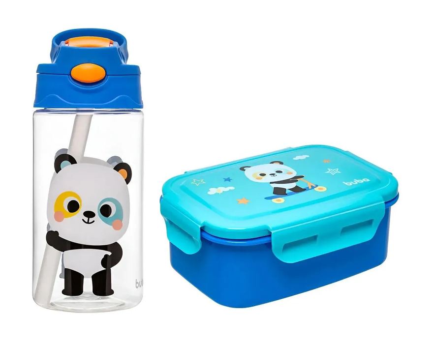 Buba Kit Lanche Garrafinha Tritan + Bento Box Inox Zoo