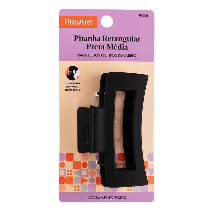 Proart Prendedor de Cabelo Retangular Média Preta