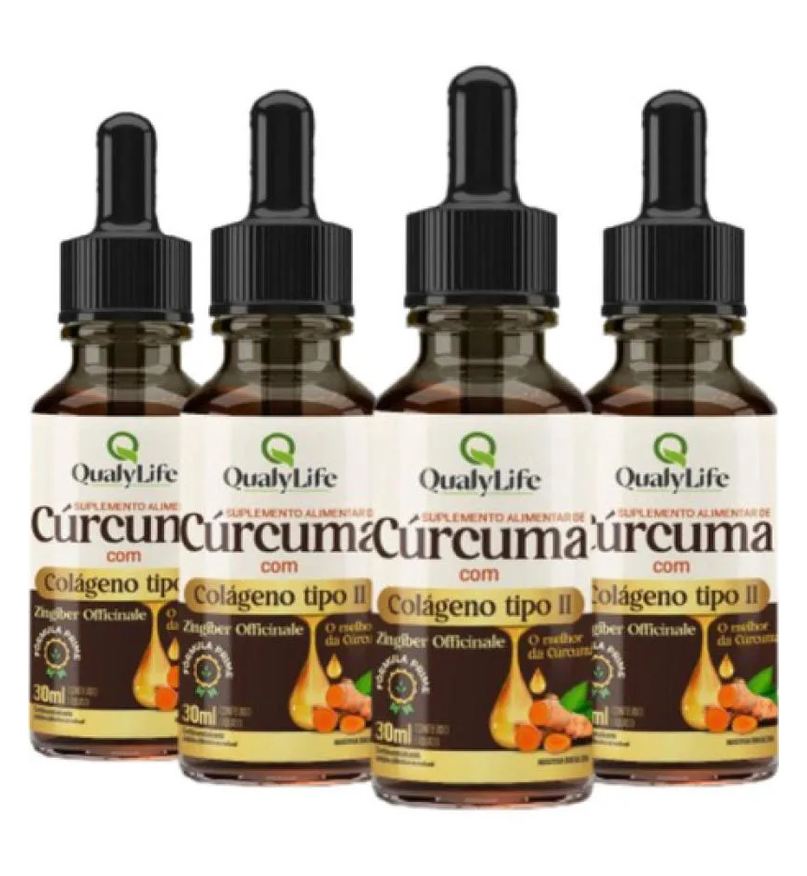 Qualylife Kit 4 Curcuma com Colageno Tipo 2 Gotas 30ml - A