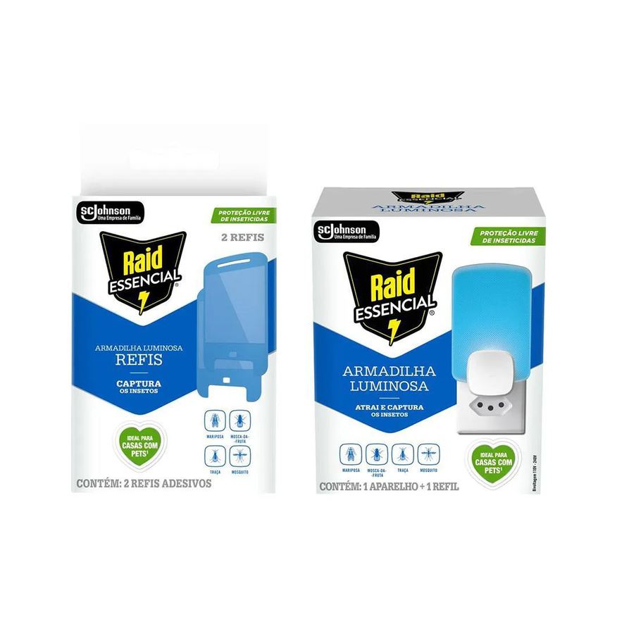 Raid Kit Essencial Aparelho Armadilha Luminosa + 3 Refis