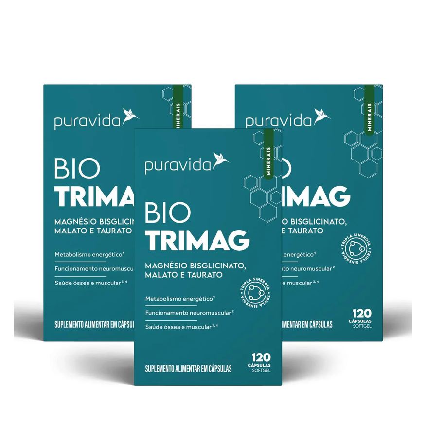 Puravida Kit 3 Bio Trimag Big 120 Cápsulas 3 Tipos de Magnésio