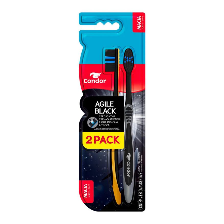 Mundo Condor Escova Dental Macia Condor Agile Black 2 Unidades