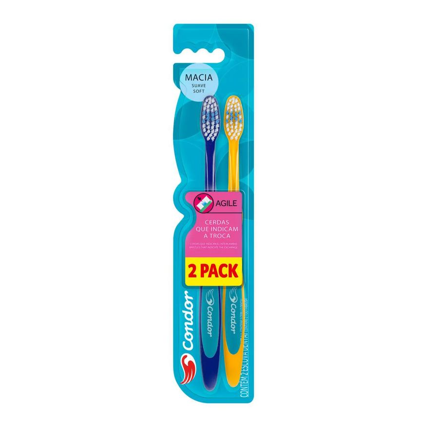 Mundo Condor Escova Dental Macia Condor Agile Cabeça M 2 Unidades - Sortidos.