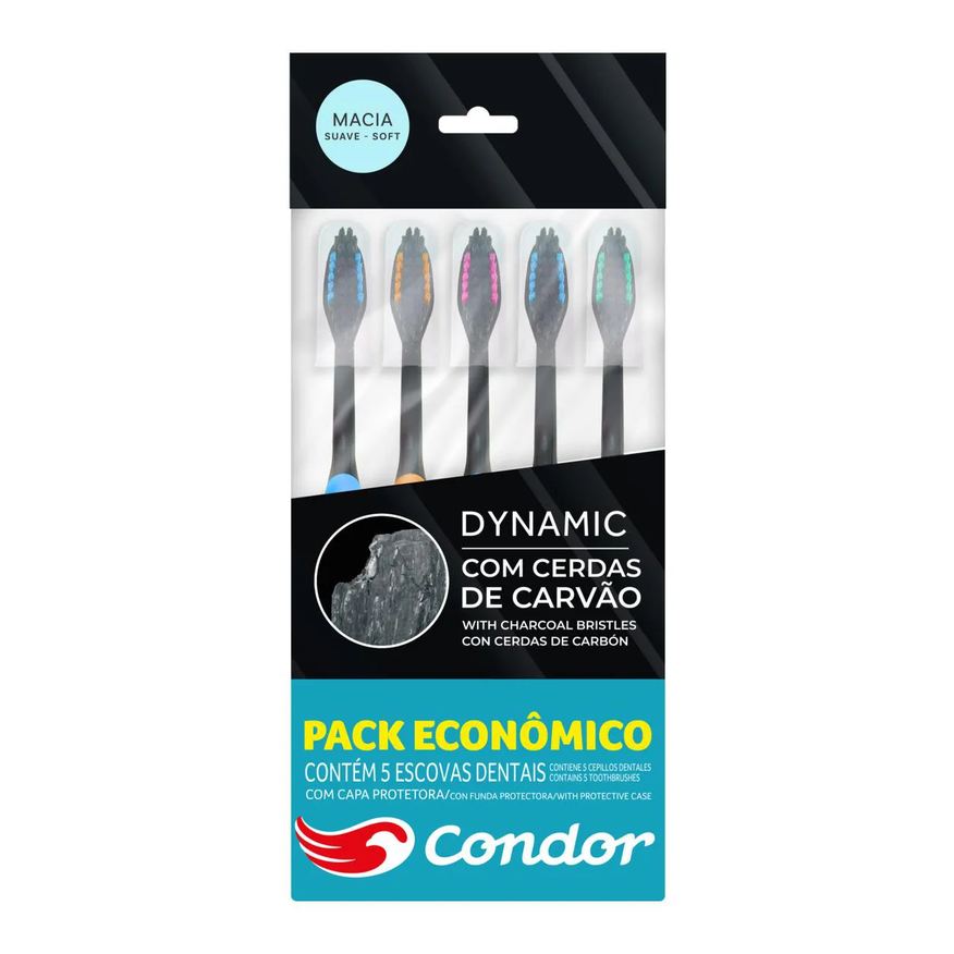Mundo Condor Escova Dental Macia Carvão Condor Dynamic 5 Unidades