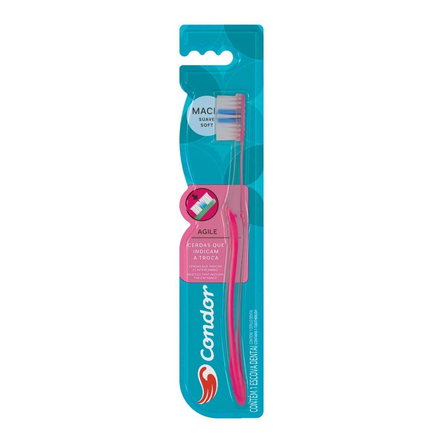 Mundo Condor Escova Dental Macia Condor Agile Cabeça M Rosa