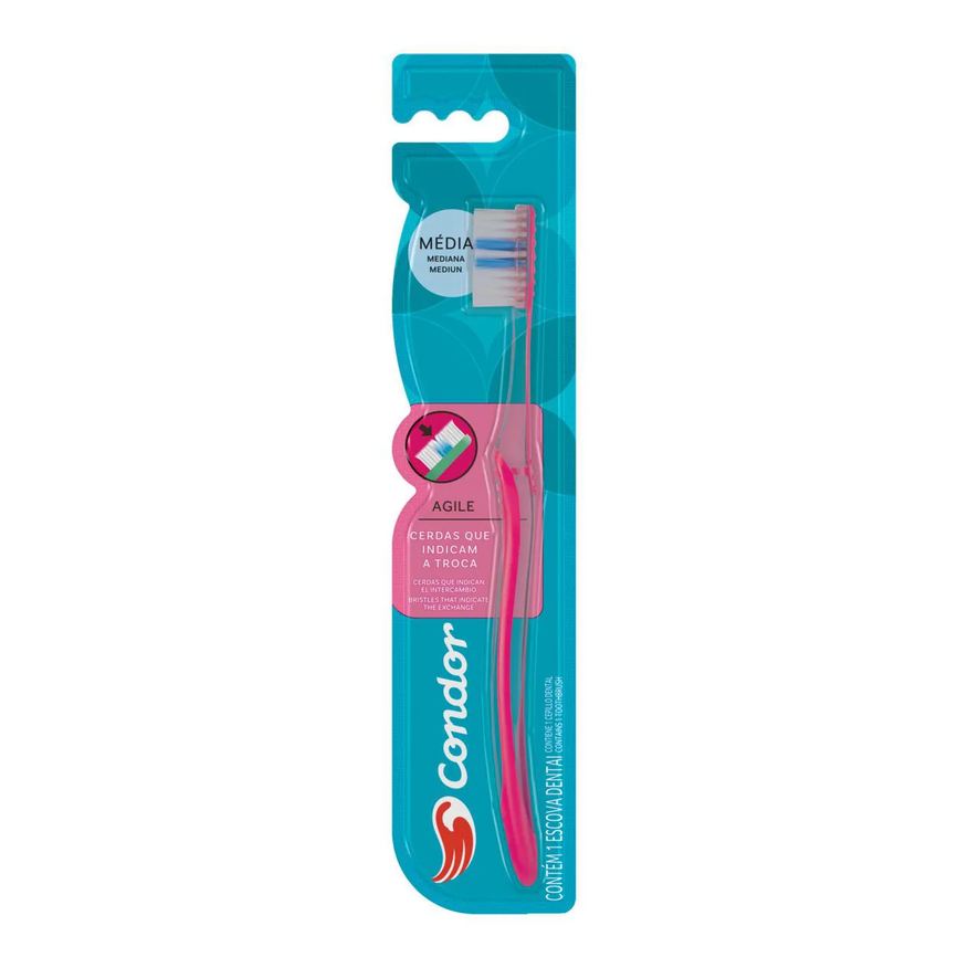 Mundo Condor Escova Dental Média Condor Agile Cabeça M Rosa