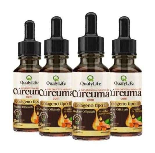 Qualylife Colágeno Tipo 2 e Curcumina em Gotas 4 X 30ml