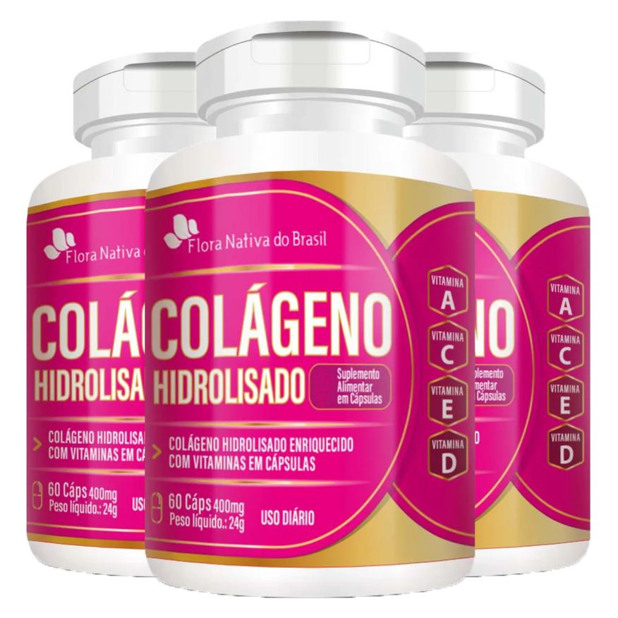 Flora Nativa Do Brasil Colágeno Hidrolisado 400mg 3 X 60 cápsulas - Flora Nativa