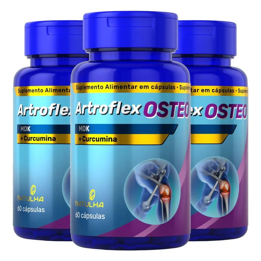 Natulha Kit 3X Artroflex Osteo ( Curcumina, Magnésio, Vitamina D3 e K2) 60 Cápsulas