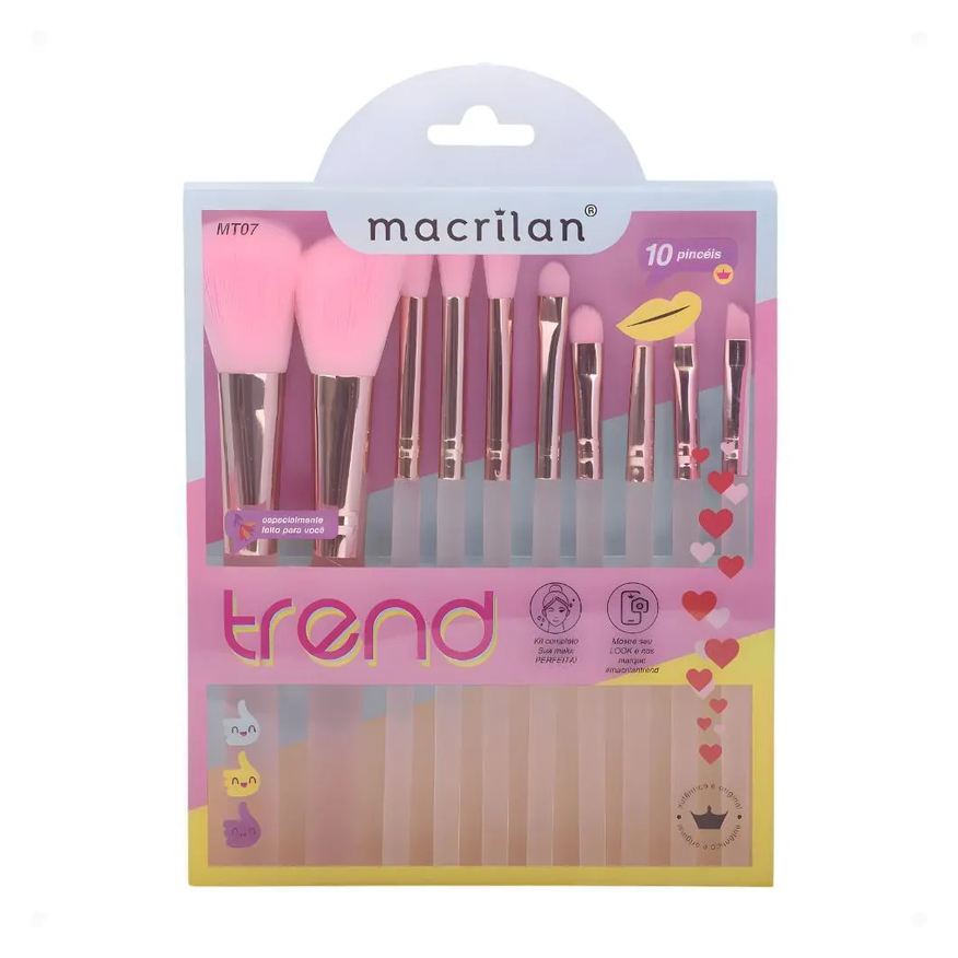 Macrilan Kit com 10 Pincéis Trend Cores Variadas Mt07