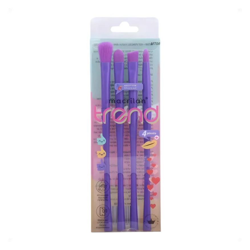Macrilan Kit com 4 Pincéis Trend Cores Variadas Mt08