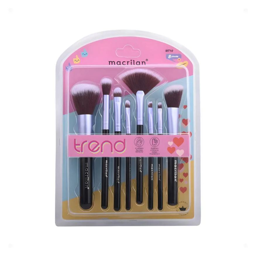 Macrilan Kit com 8 Pincéis Trend Cores Variadas Mt10