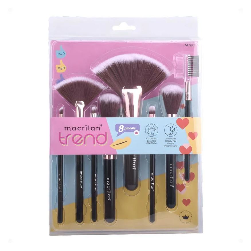 Macrilan Kit com 8 Pincéis Trend Preto Mt06