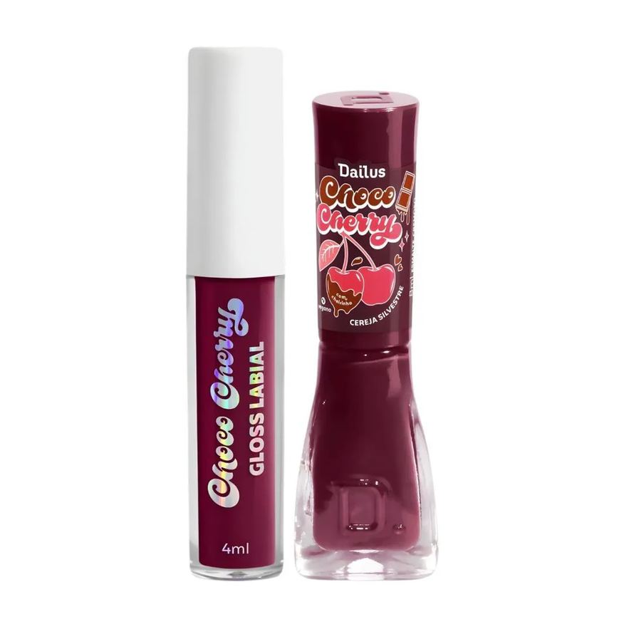 Dailus Kit Choco Cherry Cereja Silvestre: Gloss Labial 4ml e Emalte Cremoso 8ml