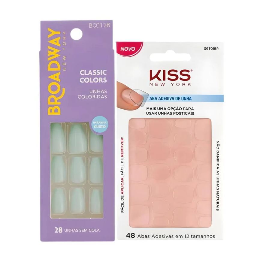 Kiss New York Kit Kiss New York: Unhas Postiças Bailarina Curto Bordeaux e Abas Adesivas de Unhas