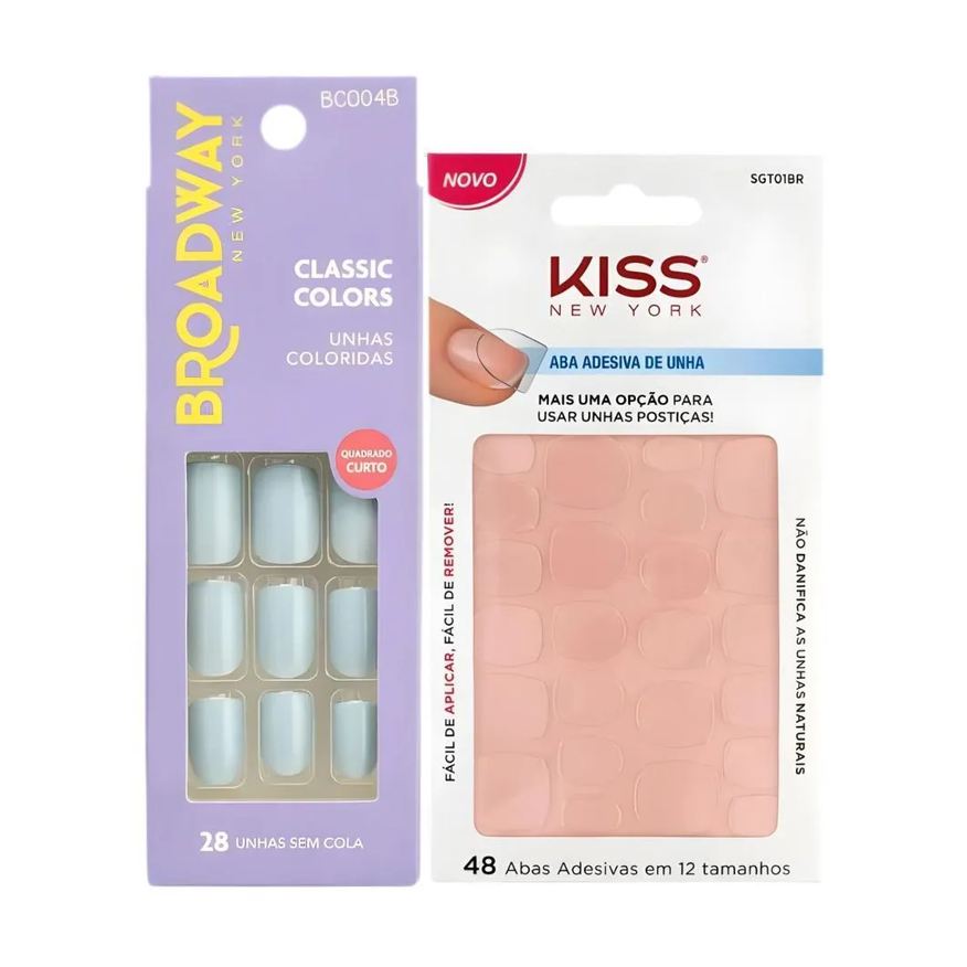 Kiss New York Kit Kiss New York: Unhas Postiças Quadrado Curto Lipstick e Abas Adesivas de Unhas