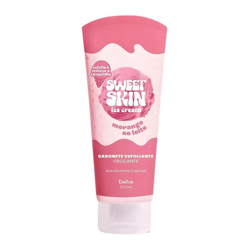 Dailus Sabonete Esfoliante Crocante Corporal Sweet Skin Ice Cream Morango ao Leite 200ml