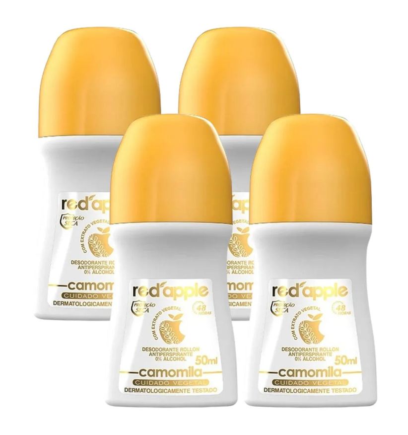 Red Apple Kit 4 Desodorante Roll On Camomila 50ml