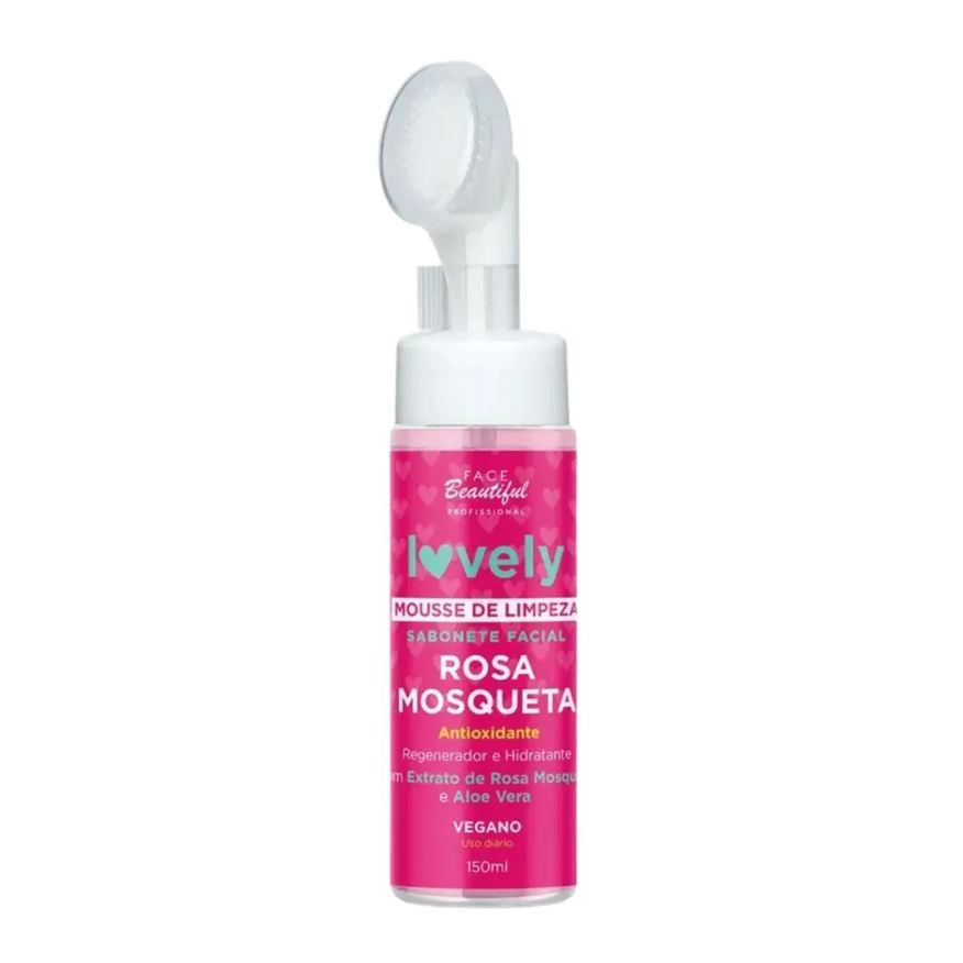 Face Beautiful Sabonete Facial Mousse Espuma de Limpeza Rosa Mosqueta 150ml - Limpeza Profunda, Hidratação, Skincare