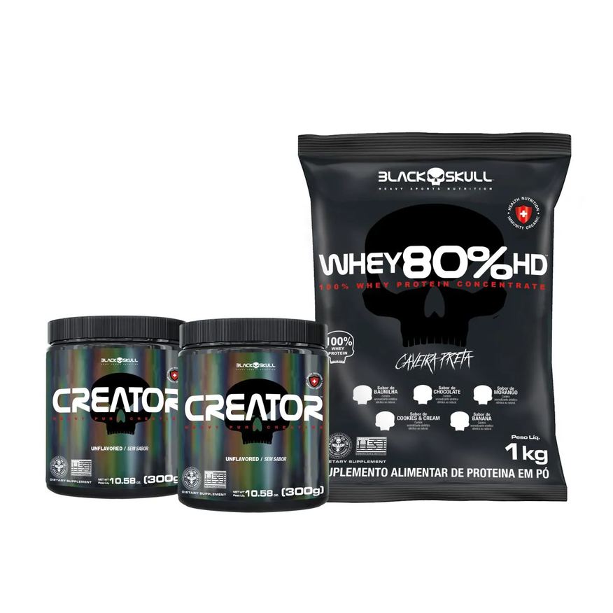 Black Skull Whey 80% Hd + 2X Creator 300g
