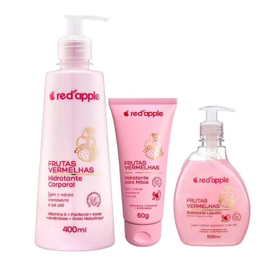 Red Apple Kit Sabonete + Hidratante + Creme Frutas Vermelhas