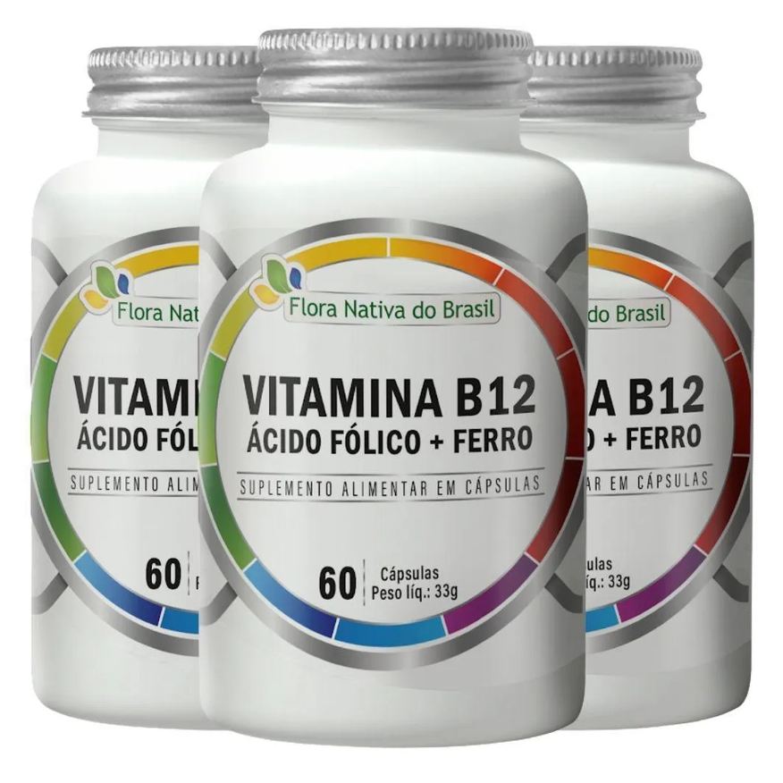 Multivita Kit 3x Ferro + Ácido Fólico + B12 60 cápsulas - Flora Nativa