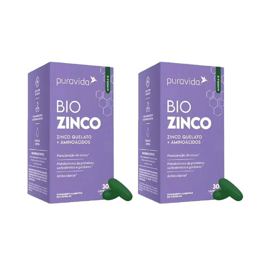 Puravida Kit 2 Bio Zinco Quelato + Aminoácidos - 30 Cápsulas