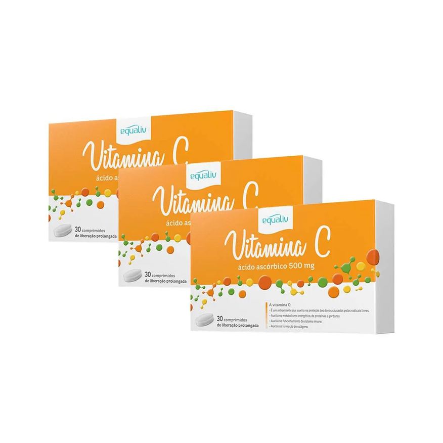 Equaliv Kit 3 Vitamina C 500mg Suplemento Alimentar 30 Cpr