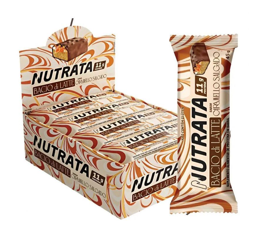Nutrata Barra Proteica Bacio Di Latte Caixa com 12 Unidades (480g) - Sabor: Caramello Salgado (540g)
