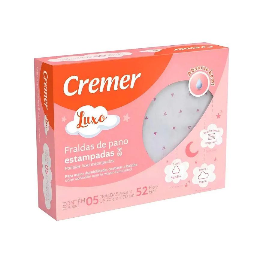 Cremer Fralda de Pano Estampa Rosa com Bainha 05 Unid.