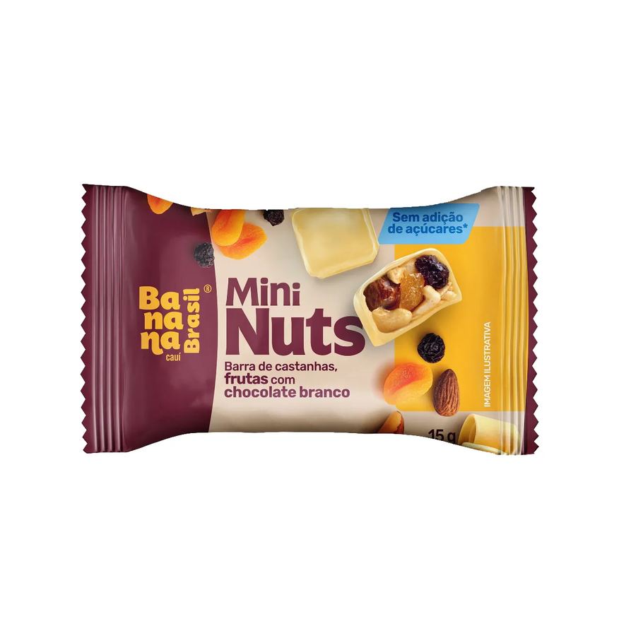 Nutsbites Barra de Castanhas Banana Brasil Mini Nuts Frutas com Chocolate Branco 15g