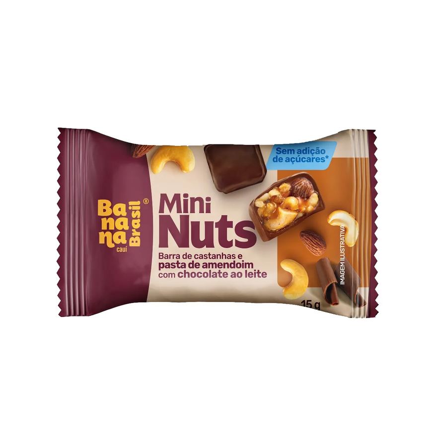 Banana Brasil Barra de Castanhas Mini Nuts com Amendoim e Chocoalate ao Leite 15g
